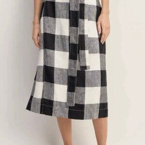 Everlane The Flax Linen Wrap Skirt Midi Black & White Gingham
